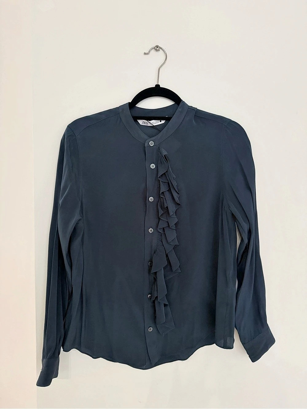 Zara Ruffle Front Blouse in Black Size Medium NWT